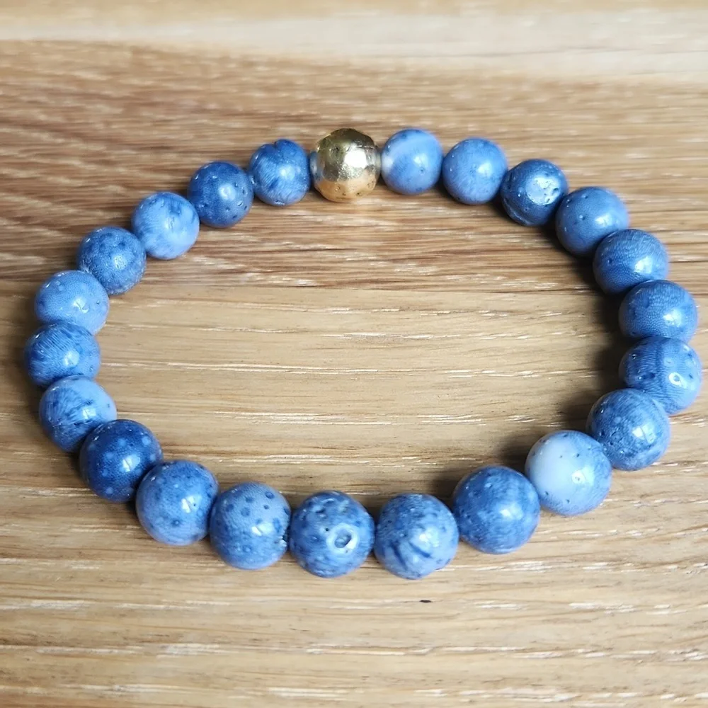 Blue Coral Beaded Stretch Bracelet | Handmade